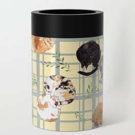 Sleeping Cats Pattern/Hand-drawn in Watercolour/Yellow Check Background Can Cooler