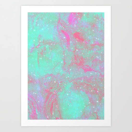 Teal Pink Marble Stars Art Print