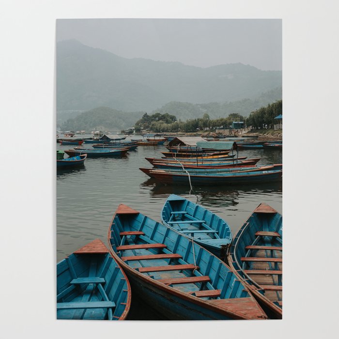 Colorful wooden boats |  Pokhara | Nepal | Photography | Photo Poster