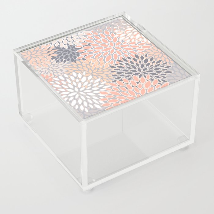 Flowers Abstract Print, Coral, Peach, Gray Acrylic Box