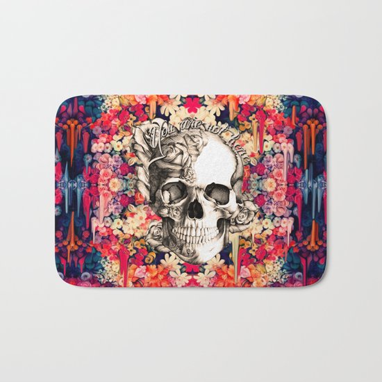 You are not here Day of the Dead Rose Skull. Bath Mat