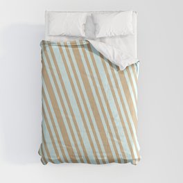 [ Thumbnail: Light Cyan & Tan Colored Striped Pattern Comforter ]
