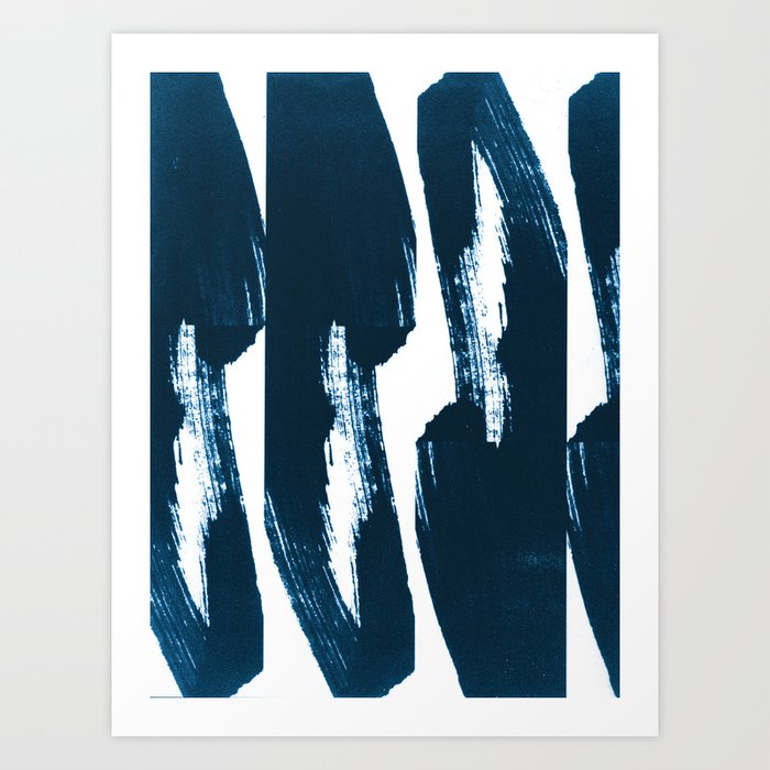 Modern Indigo Blue Ink Brush Stroke Abstract Pattern Art Print