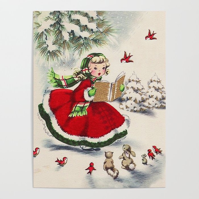 Vintage Christmas Girl Poster