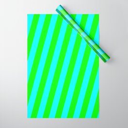 [ Thumbnail: Lime & Aqua Colored Pattern of Stripes Wrapping Paper ]