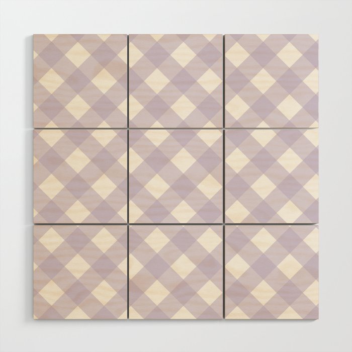 Purple Pastel Farmhouse Style Gingham Check Wood Wall Art