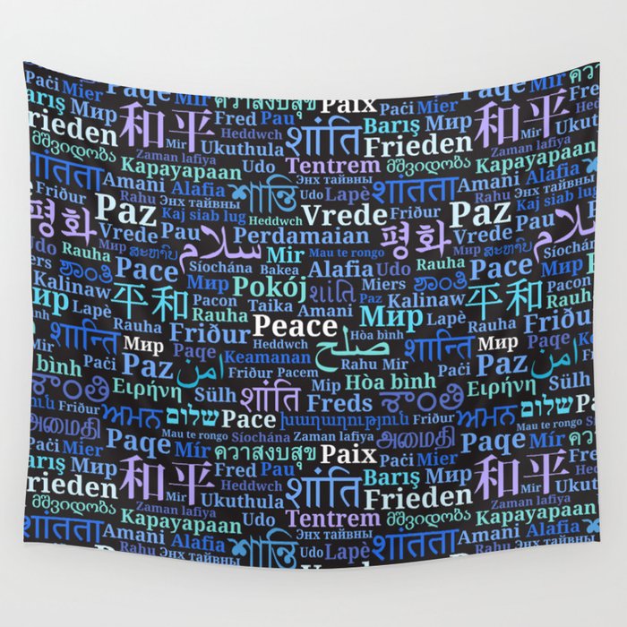 Pattern with words "Peace" in different languages of the World Wall Tapestry by azin-v  Society6