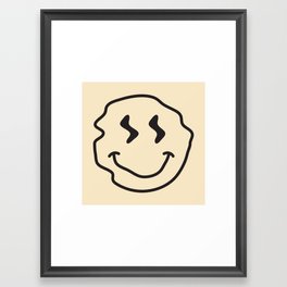 Wonky Smiley Face - Black and Cream Framed Art Print
