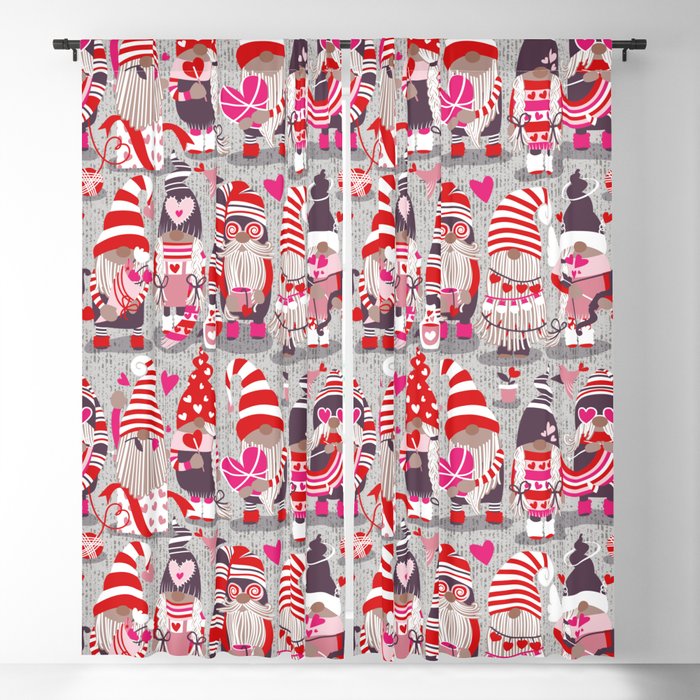 I gnome you more // grey background red and pink Valentine's Day gnomes and motifs Blackout Curtain