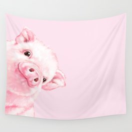 Sneaky Baby Pink Pig Wall Tapestry