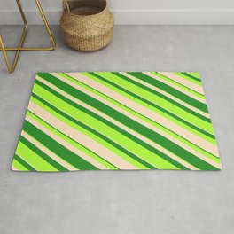 [ Thumbnail: Forest Green, Light Green, and Bisque Colored Striped/Lined Pattern Rug ]
