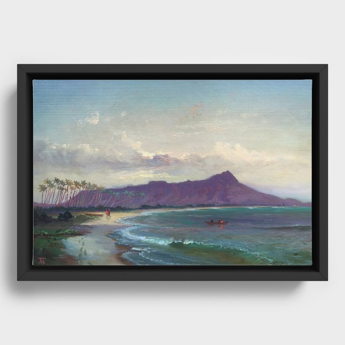 Diamond Head, Waikiki Beach, and Helumoa, Hawaii landscape painting by Charles Furneaux Framed Canvas