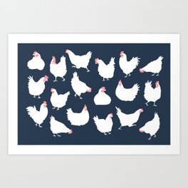Not Your Grandma's Kitchen Chickens - Navy Art Print