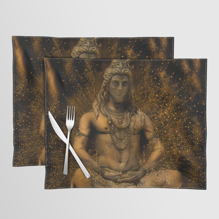 Lord Shiva Statue Painting Print, Tapestry Final, Fantasy Paintings Yoga Poster, Religious artwork Placemat