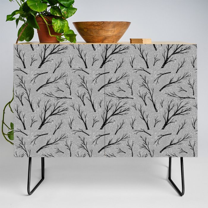 Winter trees in a snowy forest Credenza