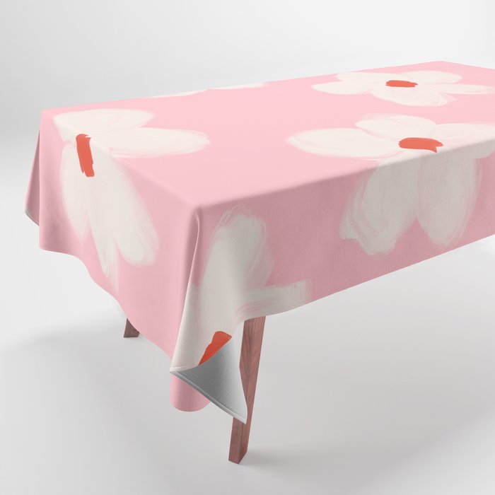 Cute Groovy 70s Flowers on Blush Pink Tablecloth