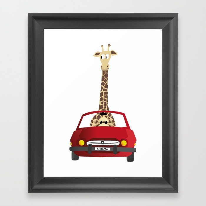 Giraffe in a Car Framed Art Print