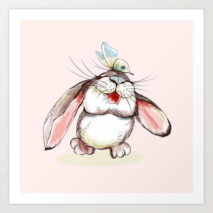 Cute Bunny With Butterfly Vector Illustration Art Print By Fleurdesign Society6