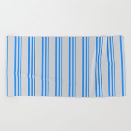 [ Thumbnail: Blue & Light Gray Colored Lines/Stripes Pattern Beach Towel ]