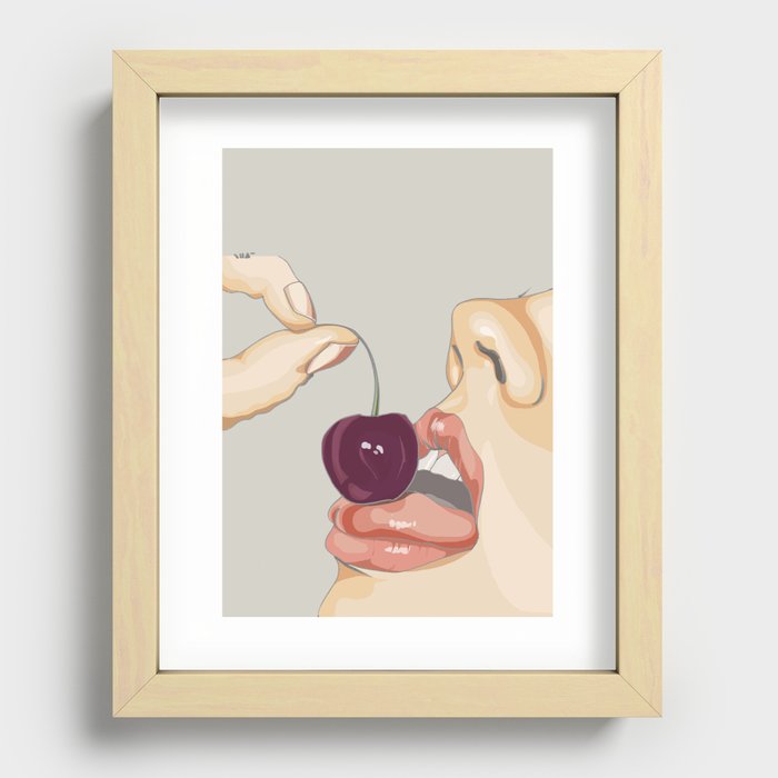 Sexy red lips cherry Recessed Framed Print