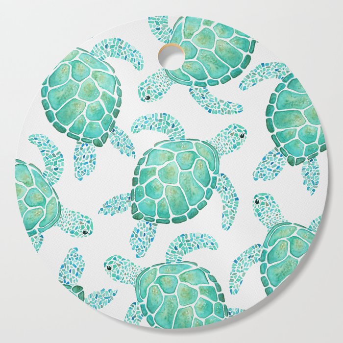 Sea Turtle Pattern - Blue Cutting Board