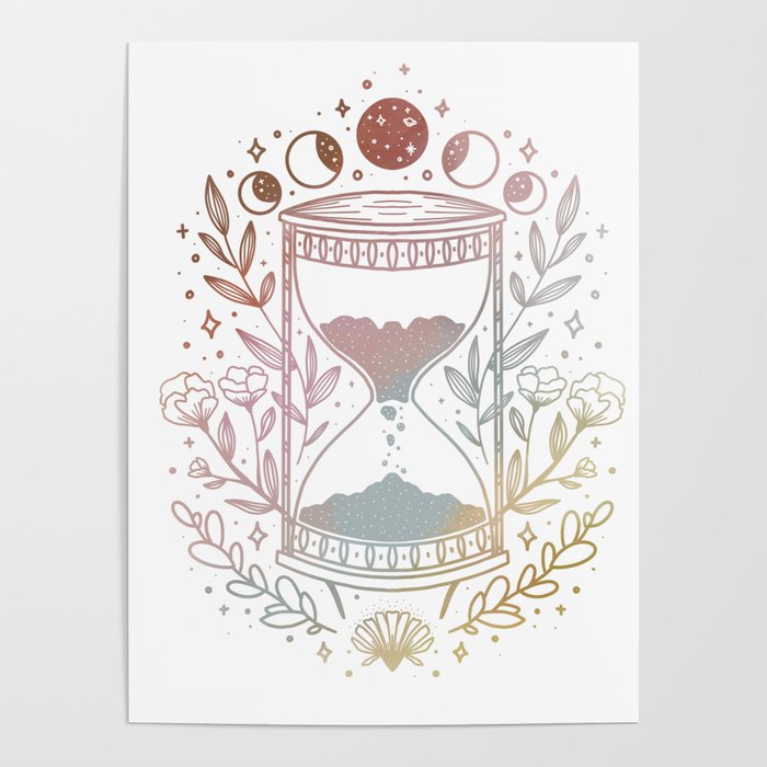 Hourglass Floral Moon Phases Poster