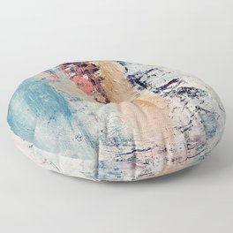 Artemis: A pretty, minimal, abstract mixed media piece in blue, gold, pink, purple, and white Floor Pillow