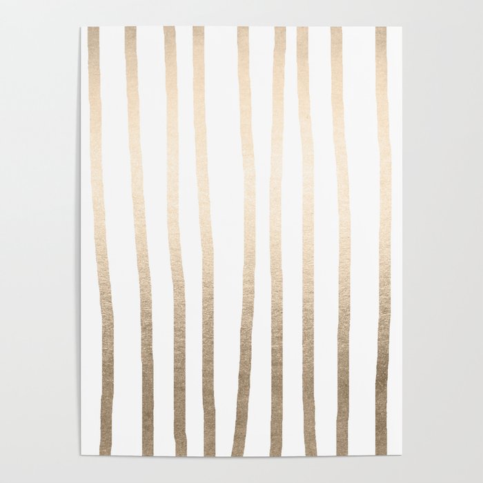 Simply Drawn Vertical Stripes in White Gold Sands Poster