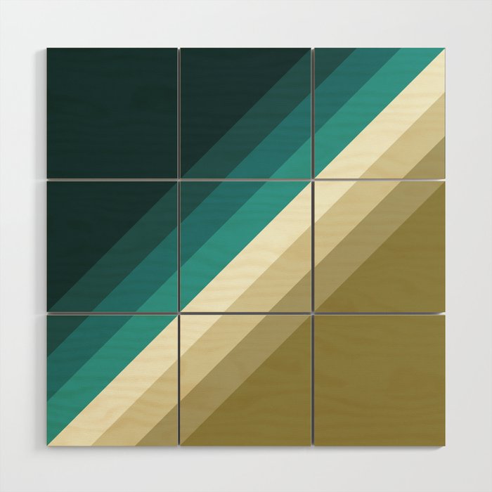 Green and blue retro diagonal stripes Wood Wall Art