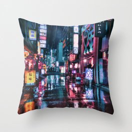 Cyberpunk Aesthetic in Tokyo at Night Throw Pillow
