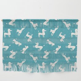 Cartoon poodles and polka dots on blue background Wall Hanging