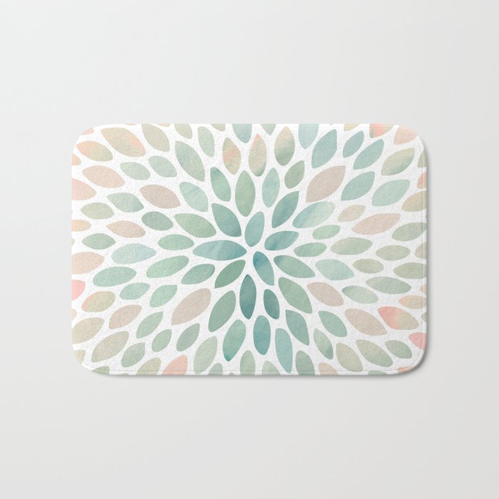 Floral Bloom, Abstract Watercolor, Coral, Peach, Green, Floral Prints Bath Mat