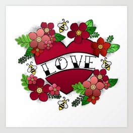 Traditional Love Art Print | Flowers, Valentinesday, Wife, Girlfriend, Bees, Umeimages, King, Queen, Valentine, Bemine 