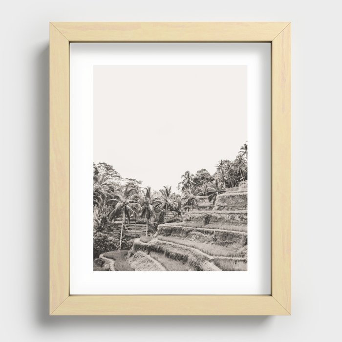 Tegalalang Rice Terrace  Ubud Bali  3 grayscale / Travel photography art print -  Palm Tree rice field Recessed Framed Print