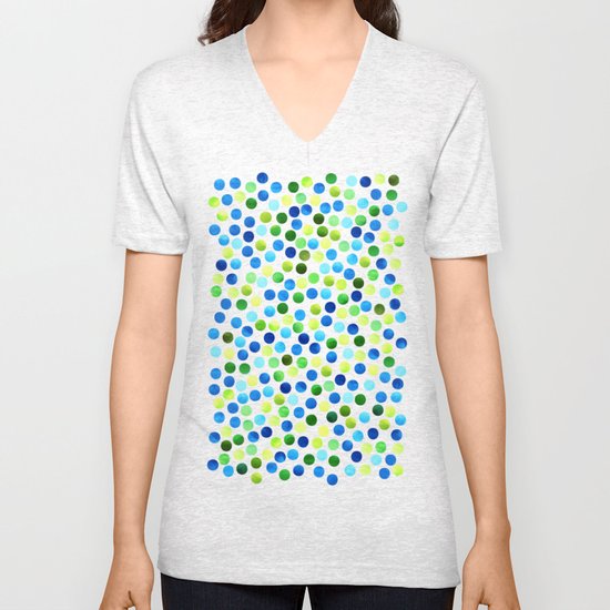 Watercolor Dots_Aqua by Jacqueline and Garima Unisex V-Neck