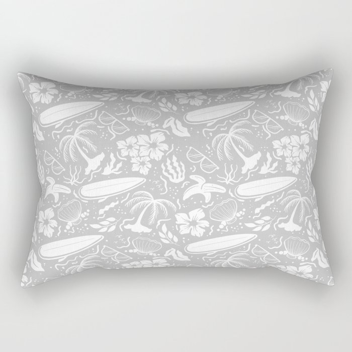 Light Grey and White Surfing Summer Beach Objects Seamless Pattern Rectangular Pillow