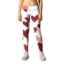 Valentine's Day Watercolor Hearts - red Leggings