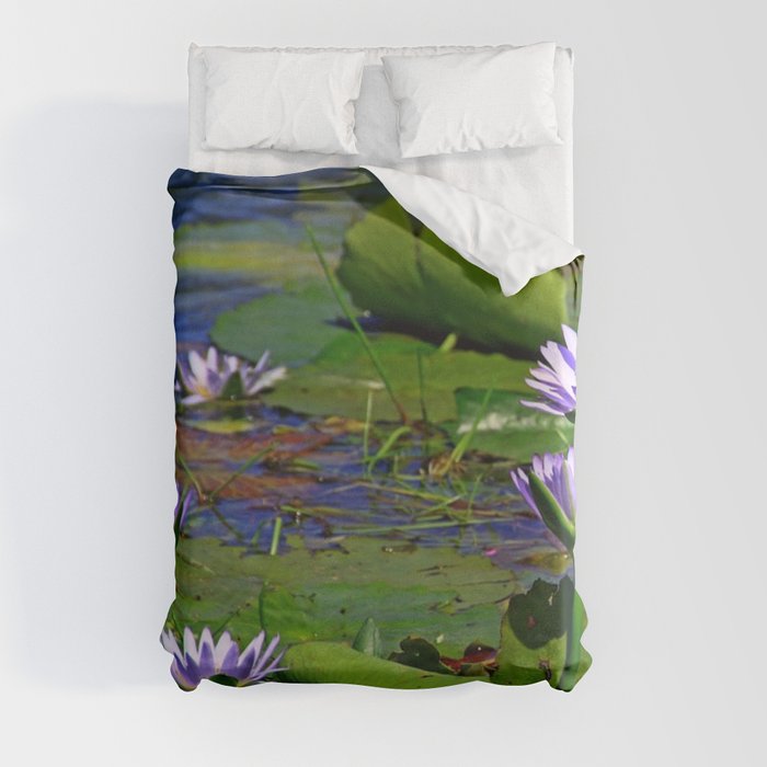South Africa Photography - Lily Leaves And Flowers In The Water Duvet Cover