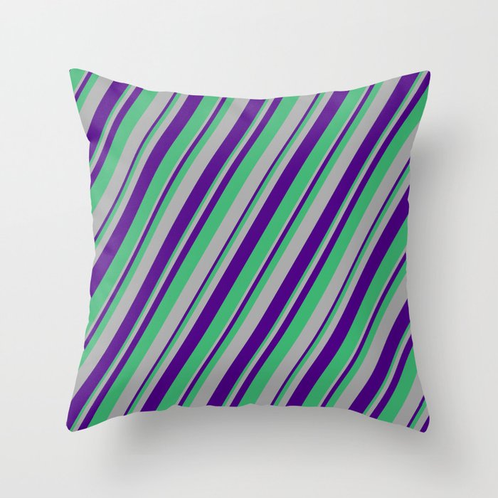Indigo, Sea Green & Dark Gray Colored Lined/Striped Pattern Throw Pillow