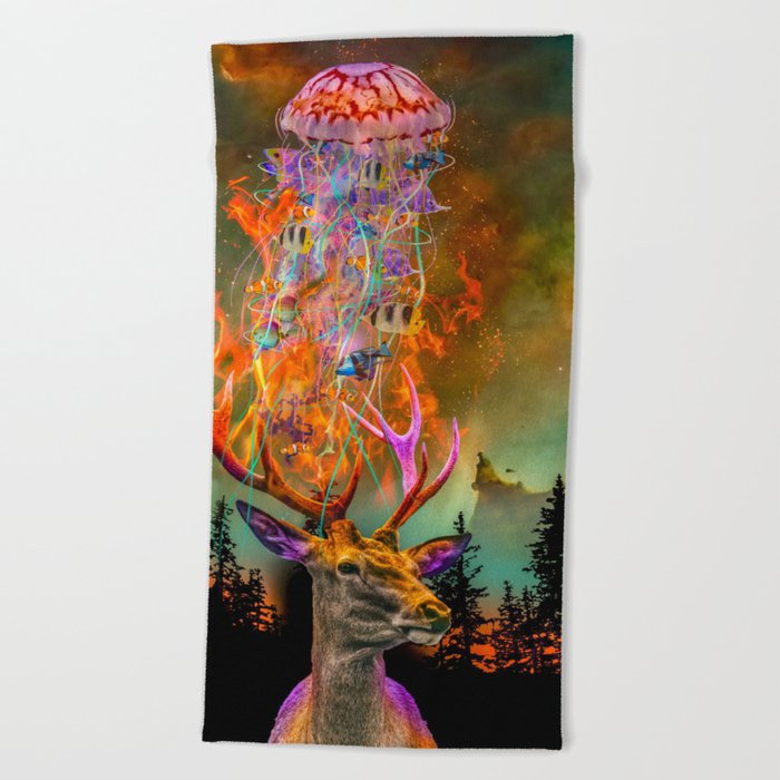 Fire Deer and the Jellyfish Beach Towel