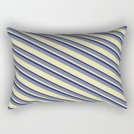[ Thumbnail: Slate Gray, Pale Goldenrod & Midnight Blue Colored Striped/Lined Pattern Rectangular Pillow ]