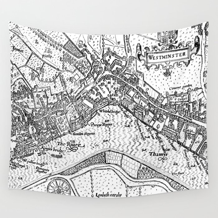 Vintage Map of Westminster (1593) Wall Tapestry by BravuraMedia  Society6