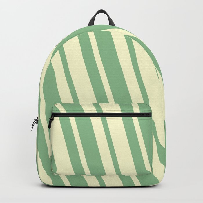 Dark Sea Green and Light Yellow Colored Striped/Lined Pattern Backpack