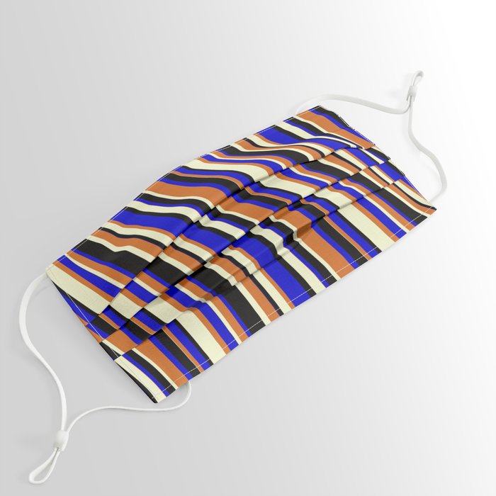 Chocolate, Light Yellow, Black & Blue Colored Lines/Stripes Pattern Face Mask