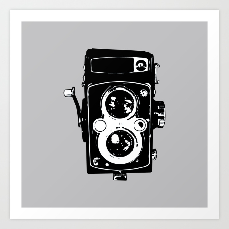 Big Vintage Camera Love Black On Grey Background Art Print By
