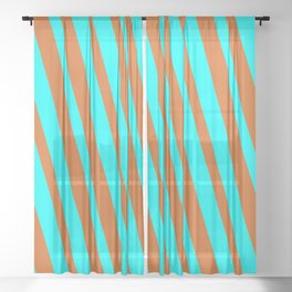 [ Thumbnail: Aqua and Chocolate Colored Lines Pattern Sheer Curtain ]