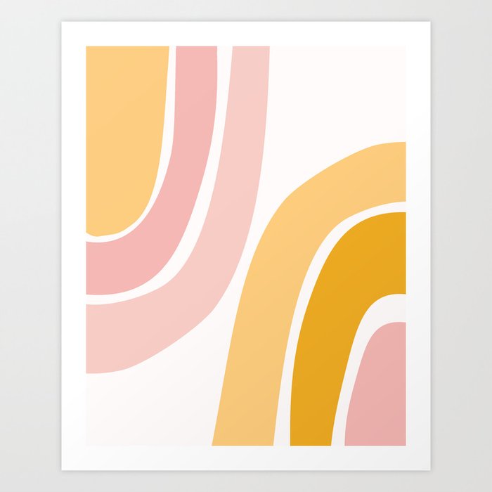 Abstract Shapes 37 in Mustard Yellow and Pale Pink Art Print