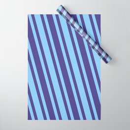 [ Thumbnail: Dark Slate Blue and Light Sky Blue Colored Lines Pattern Wrapping Paper ]