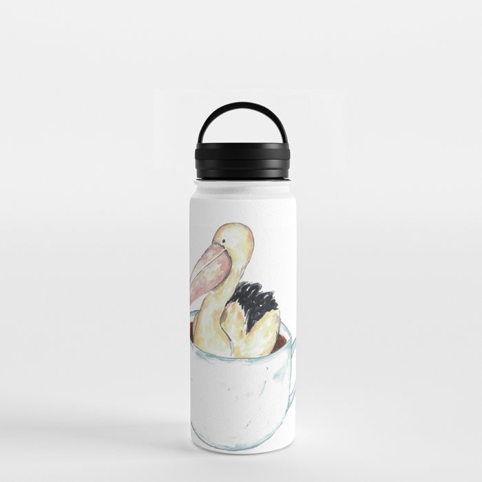 Pelican in tea cup watercolor painting print Water Bottle
