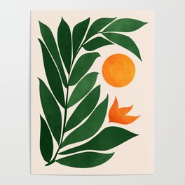 Tropical Forest Sunset / Mid Century Abstract Shapes Poster | Outdoors, Floral, Curated, Midcentury, Abstract, Design, Dark Green, Plant, Green, Sunset 
